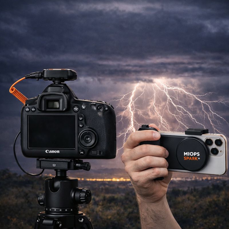 Bliksem fotograferen met een Canon DSLR en smartphone met MIOPS Smart+ en MIOPS SPARK
