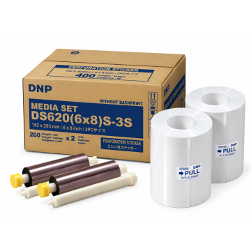 DNP Sticker Papier 2 Rol à 200 St. 15x20 voor DS620 Geperforeerd 3 Strips