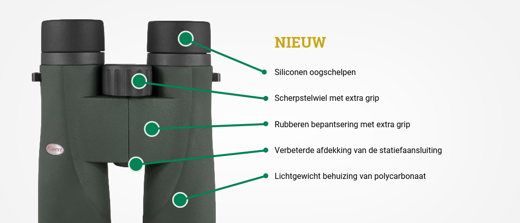 Kowa SV III verrekijker met siliconen oogschelpen, scherpstelwiel met extra grip en lichtgewicht polycarbonaat behuizing Kowa SV III verrekijker met siliconen oogschelpen, scherpstelwiel met extra grip en lichtgewicht polycarbonaat behuizing